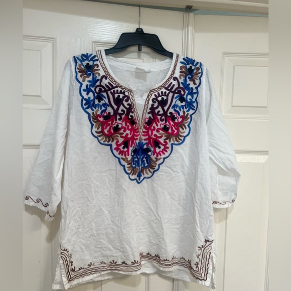 Made in India Cotton‎ Embroidery White Tunic Top Blouse Beach Coverup - Picture 1 of 7